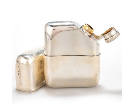 A RARE GEORGE VI SILVER HIP FLASK by Goldsmiths &amp; Silversmiths Co Ltd, London 1939, of rounded rectangular form, shaped f