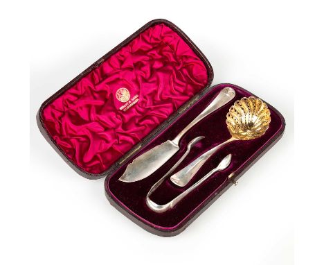 A SET OF VICTORIAN SILVER SERVING PIECES by Walter &amp; John Barnard, London 1883, comprising a sifting ladle, butter knife 
