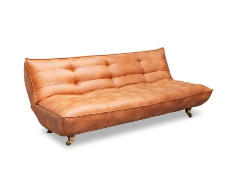 A CONTEMPORARY TAN LEATHER SOFA with folding drop-back. 208cm long