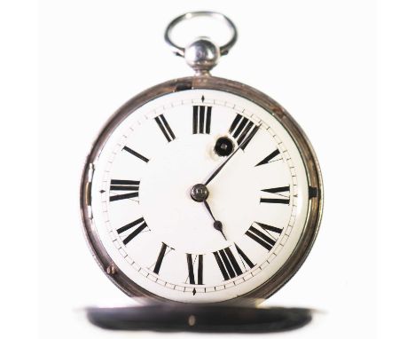 A SILVER FULL HUNTER POCKET WATCH the circular white enamel dial with black Roman index and outer minute track, winding apert