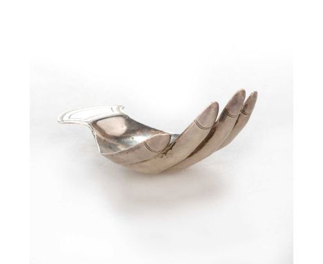 A GEORGE III SILVER NOVELTY HAND-SHAPED CADDY SPOON by Josiah Snatt, London 1807, prick-dot engraved to the handle. 6.7cmIn v