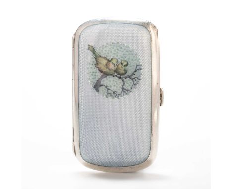 A SMALL GERMAN SILVER AND ENAMEL CIGARETTE CASE stamped 935 and with other marks, rounded rectangular form, the hinged cover 