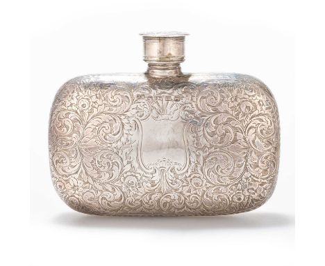 A VICTORIAN SILVER HIP FLASK by Josiah Williams &amp; Co, Exeter 1875, of rounded rectangular form, with screw cap, engraved 