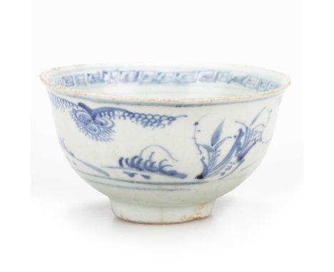 AN EARLY CHINESE BLUE AND WHITE MINYAO BOWL, XUANDE/ZHENGTONG (1426-1449) with slightly flared rim and shallow foot ring, on 