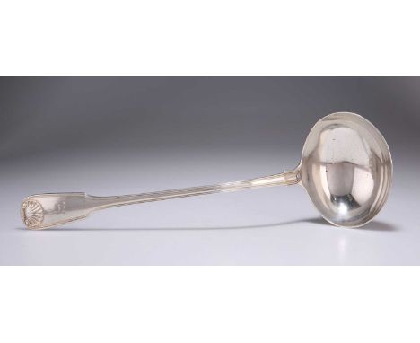 A GEORGE IV SILVER SOUP LADLE by William Eley I &amp; William Fearn, London 1820, Fiddle, Thread and Shell pattern, engraved 