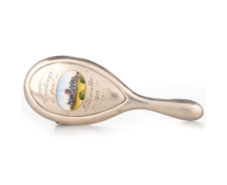 AN EDWARDIAN SILVER AND ENAMEL SMALL HAND-MIRROR Birmingham 1908, inscribed 'Greetings from Illawalla 1908", enamelled with a