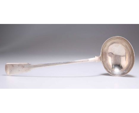 A MID-19TH CENTURY MALTESE SILVER SOUP LADLE 1854, Fiddle pattern. 33.5cm long, 7.4 troy ouncesSome surface wear but generall