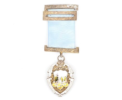 A VICTORIAN SILVER ENAMELLED MASONIC JEWEL by Spencer &amp; Co, Birmingham 1887, Benevolentia Lodge No. 2549 Woodford, a cent