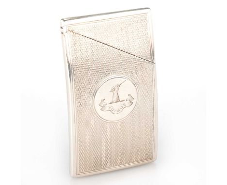 A VICTORIAN SILVER CARD CASE by George Unite, Birmingham 1896, rectangular, shaped for the pocket, engine-turned, engraved wi