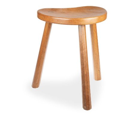 ROBERT THOMPSON OF KILBURN, A MOUSEMAN OAK MILKING STOOL, CIRCA 1970S with lightly adzed kidney-shaped seat, raised on three 