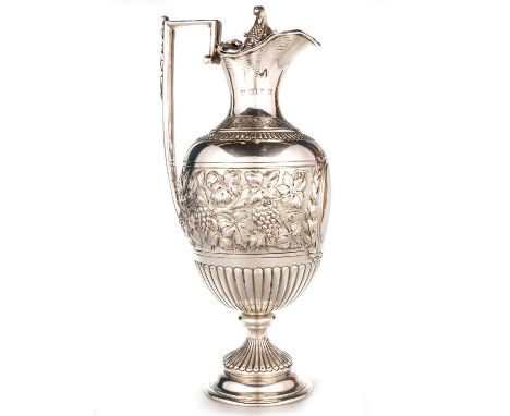 A LARGE VICTORIAN SILVER EWER by Edward John Haseler &amp; Noble Haseler, Birmingham 1894, the partially reeded ovoid body ch