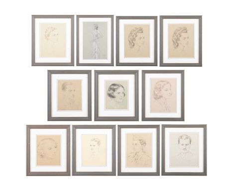 LEIGH (EARLY 20TH CENTURY) ELEVEN PORTRAIT STUDIES  SignedPencil and coloured chalks  Largest 27.5cm x 17.5cm  Qty: 11
