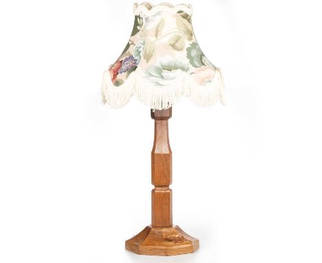 COLIN ALMACK OF SUTTON-UNDER-WHITESTONECLIFFE, A BEAVERMAN OAK TABLE LAMP the octagonal stem issuing from an octagonal base, 