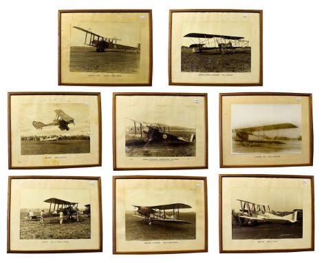 Early Aviation Eight large monochrome photographs depicting early aeroplanes, comprising; Maurice Farman (Longhorn) - 70 H.P.