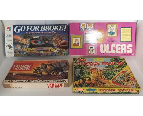VINTAGE BOARD GAMES GO FOR BROKE, ULCERS, L'ATTAQUE, AFRICAN HUNTER