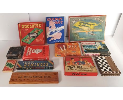 VINTAGE BOARD GAMES ROULETTE, RAILWAY RIOT, AERIAL CONTEST, LUDO, ARMCHAIR CRICKET, PIT, BATTLESHIPS, SNAP, DOMINOES, TELL ME