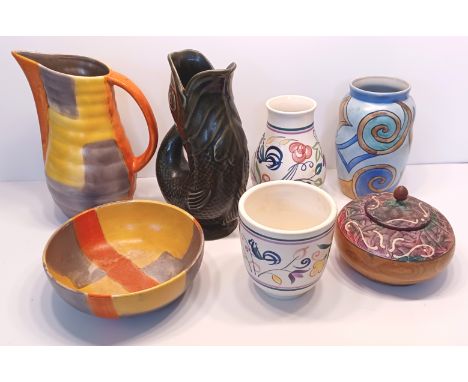 MIXED COLLECTION VASES AND JUGS - INC. POOLE POTTERY,&nbsp; DARTMOUTH ETC. (6)