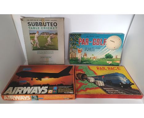 4 VINTAGE GAMES SUBBUTEO TABLE CRICKET, PAR GOLF, AIRWAYS, RAIL RACE