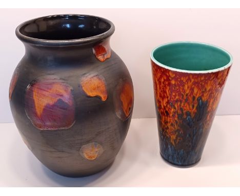 2 POOLE POTTERY VASES 'GALAXY' AND 'SEAFIRE' PATTERN TALLEST 10"