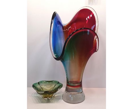 2 MURANO COLOURED ART GLASS TALLEST 16"