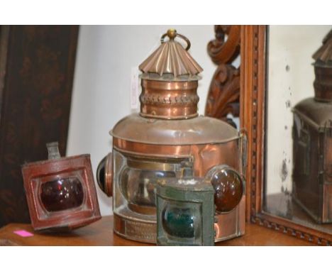 A copper ship's lantern, of semi-circular form, with red and green glass indicators, with maker's label for William McGeoch, 