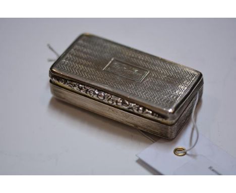 A William IV silver snuff box, Thomas Shaw, Birmingham 1835, with engine turned cover and base, reeded sides and engraved "Th