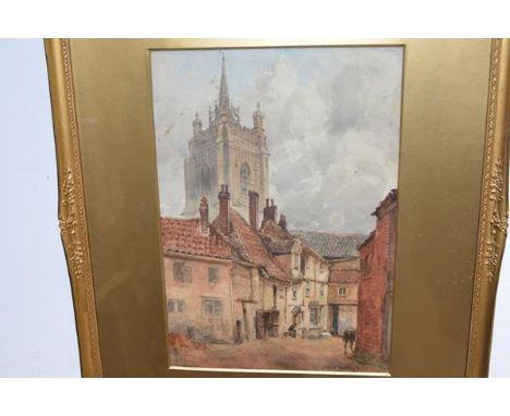 James Whaite (British, fl. 1870-1916), The Church Tower, signed lower right, watercolour, in a gilt-composition frame. 33.5cm