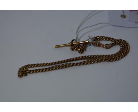 A 9ct gold Albert watch chain, with t-bar and twin lobster clasps on a curblink chain. 25 grams