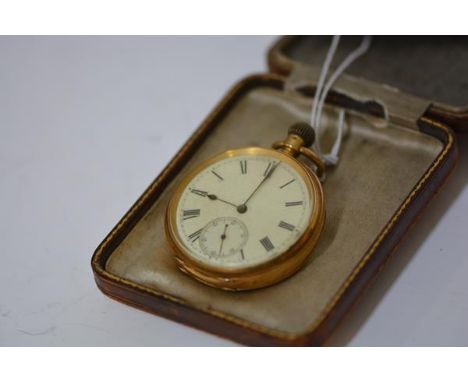 An 18ct gold open face pocket watch, c. 1900, the white enamel dial with Roman numerals and subsidiary seconds dial, keyless 