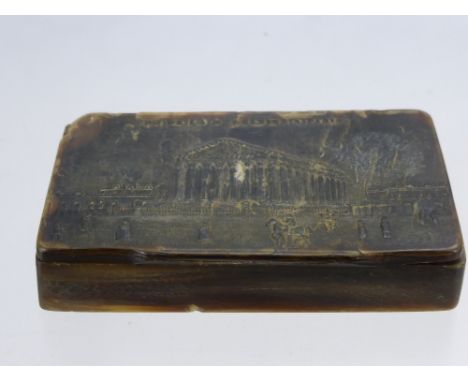 A 19th Century French Horn Snuff Box, the snuff box depicting 'Vun de la Madeleine Paris'.