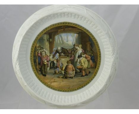 A Victorian Bread Plate, decorated with a Pratt Ware scene of a school, after Austin and Mulready, approx 33 x 3 cms