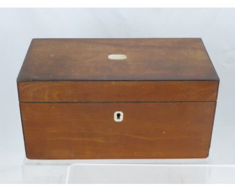 A Mahogany Inlaid Tea Caddy, with fitted interior, turned carry handles, approx 25 x 13 x 15 cms together with a mahogany tea