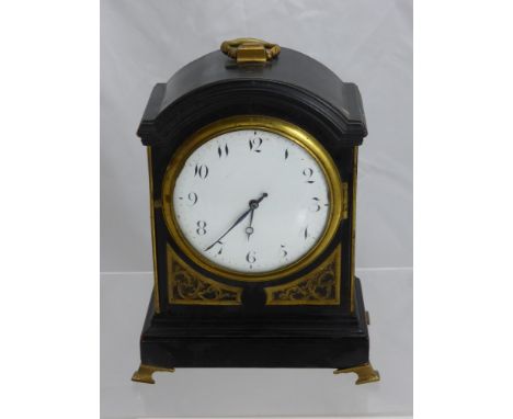 An Ebonised and Brass Miniature Bracket Clock, the movement stamped Charles Goode, with brass grill to side panels and brass 