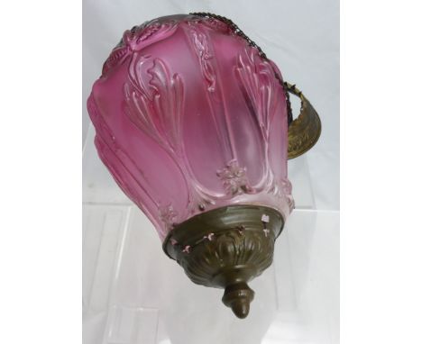 A Cranberry Moulded Glass Ceiling Light Fitting.