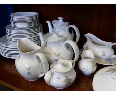 A Part Royal Doulton 'Tumbling Weed' Dinner/Tea and Coffee Set, twelve dinner plates, twelve side plates, two oval platters, 