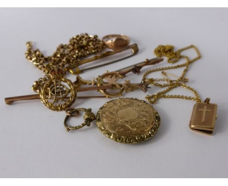 A Collection of Miscellaneous Gold  and other Jewellery, 3 x 9 ct brooches including enamel and gold with laurel and crown in