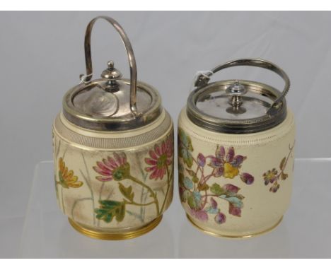 Two Ceramic Tunnicliffe Lidded Sugar Bowls, hand painted with flowers.