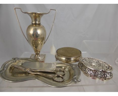 A Miscellaneous Collection of Silver and Silver Plate, including solid silver lidded floral box, Birmingham hallmark dd 1898,