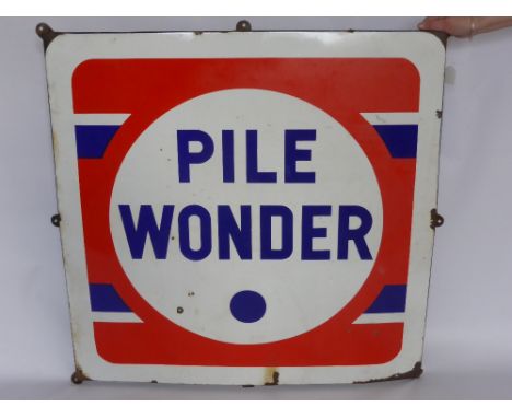 A French Enamel Advertising Sign for "Pile Wonder Batteries", the Company operated between 1916-1998.