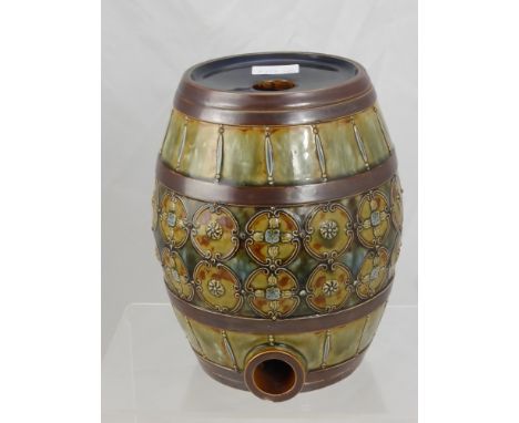 A Late 19th Century Royal Doulton Lambeth Ware Ceramic Spirit  Barrel, with highly decorative glaze, with impressed mark to b