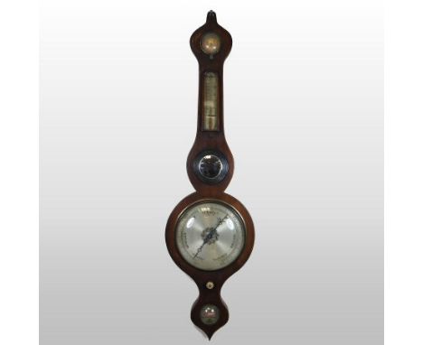 A 19th century mahogany wheel barometer, the onion top above five glasses, signed C Atward, Saffron Walden, 95cm