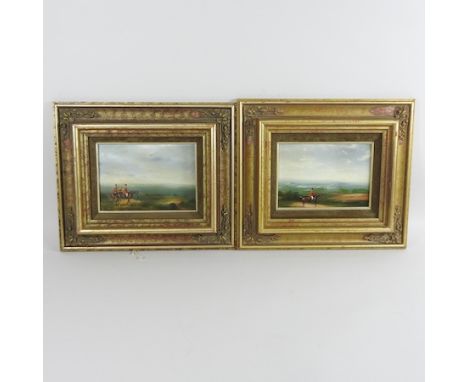 English School, 20th century, hunting scene, oil on board, together with the companion, a pair, 12 x 17cm