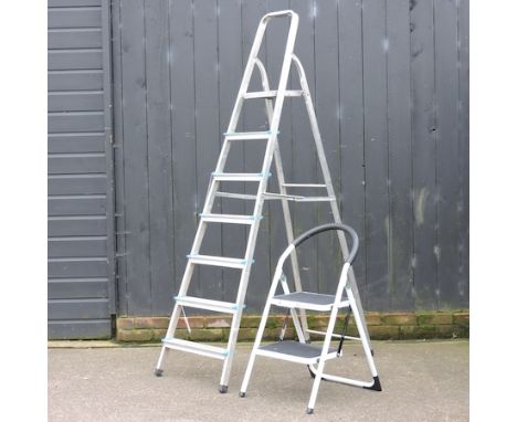 An aluminium step ladder, 213cm high, together with another smaller