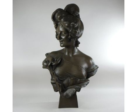 An Art Nouveau style portrait bust of a lady, signed C. Shegge, Firenze, 72cm high