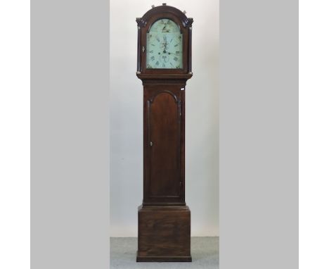 A 19th century oak cased 8 day longcase clock, the painted dial showing Roman numerals, 214cm high