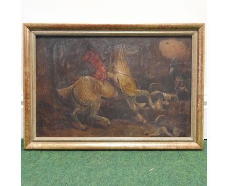 English School, hunting scene, oil on board, 29 x 44cm