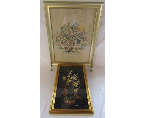 Vietnam 'Bonsai Tree' tapestry and framed needlepoint tapestry set with feet to sit like a fire screen