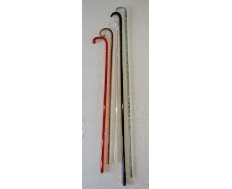 5 glass canes - clear glass spirally moulded walking stick containing central light amber - clear glass walking stick with si