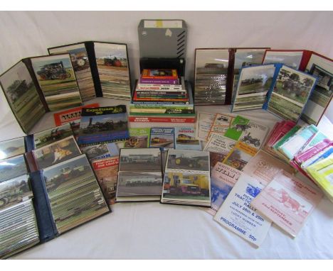 Collection of tractor and train books, ordnance survey maps, steam fair leaflets and a large amount of photographs etc