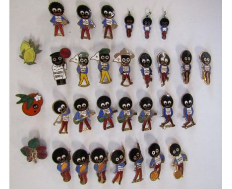 Pre-war orange Robertson's Golly badge also circa 50/60's raspberry and lemon&nbsp; badges with 25 enamel pin badges and Goll